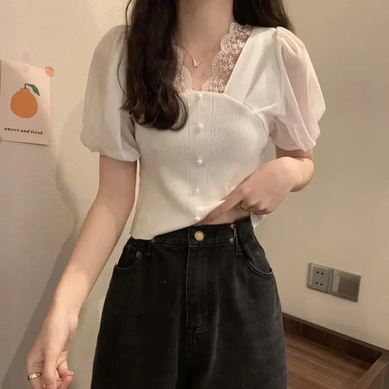 

Woman TShirts Women's V-neck Short-Sleeved Sweater, 2021 Summer Top Crop Top Mujer Camisetas