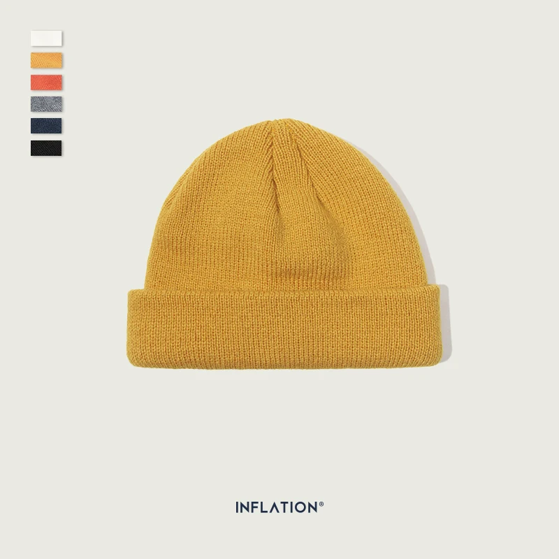Инфляция, унисекс вязаная шерстяная Осенняя шапка, зимняя, Skullies Beanies, модная, брендовая, теплая, вязаная, однотонная, 5 цветов, Skullies Beanie 170CI2019