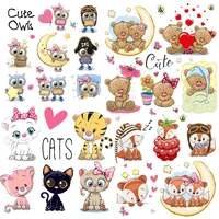 cartoon animal iron on patches cat fox stripes thermo stickers on clothes small heat transfer fusible sticker patch accessories