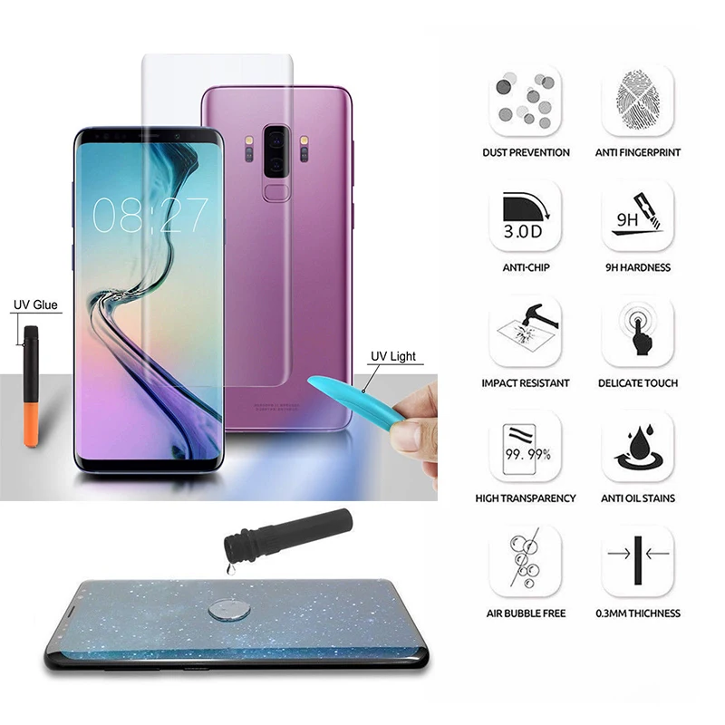 Для Samsung Galaxy S8 S9 S10 S20 Plus УФ защита для жидкого экрана 3D полное покрытие закаленное