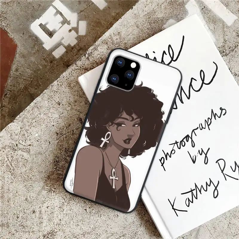 

Beautiful Afro Girls Black Rubber Mobile Phone Case For IPhone 12 11 Pro Max Xs X Xr 7 8 6 6s Plus 5 5s Se 2020 Cover