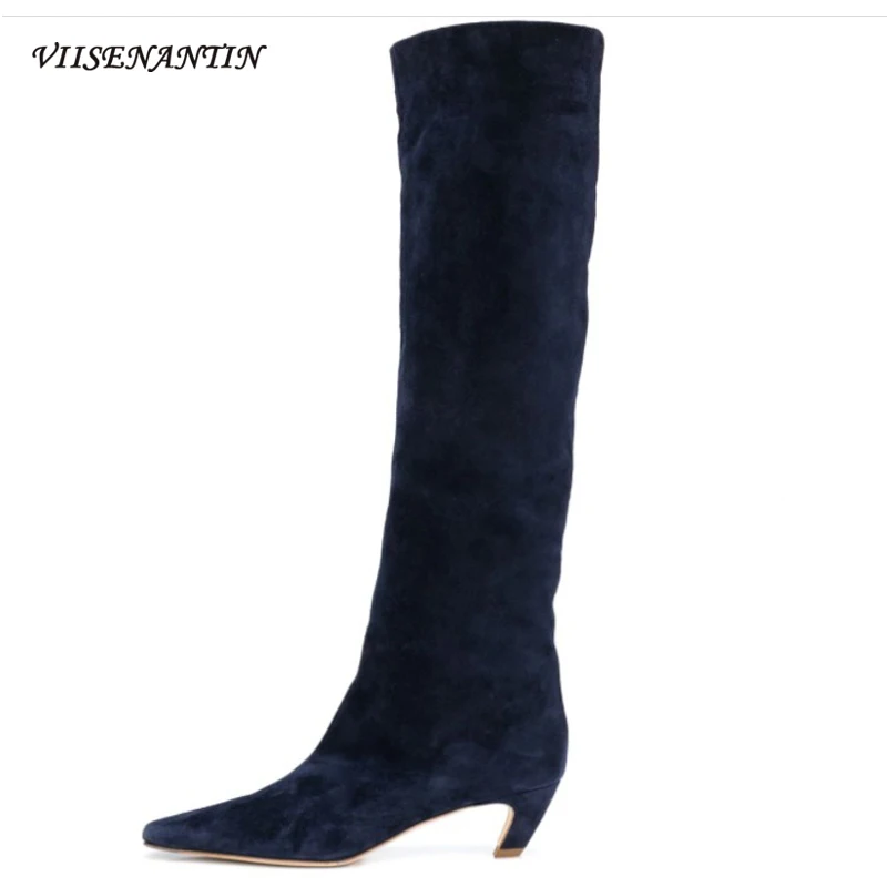 

High Quality Square Toe Short Tube Trend Casual Mid-heel Martin Boots 2021 High Tube All-match Knee-length Boots Knight Boots