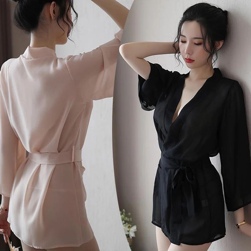 

Women Satin Robe Sexy Lace Lingerie Pajama See Through Kimono Bathrobe Bridal Robes Babydoll Sheer Nightdress Silk Bridesmaid