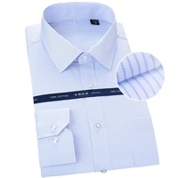 pure cotton oversized shirt for men long sleeve striped solid formal mans shirts 8xl white square collar comfortable clothing