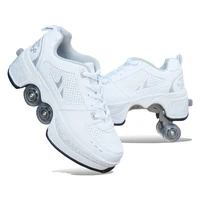 deformation parkour shoes four wheels rounds of running shoes roller skates shoes unisex deformation roller shoes skating shoes