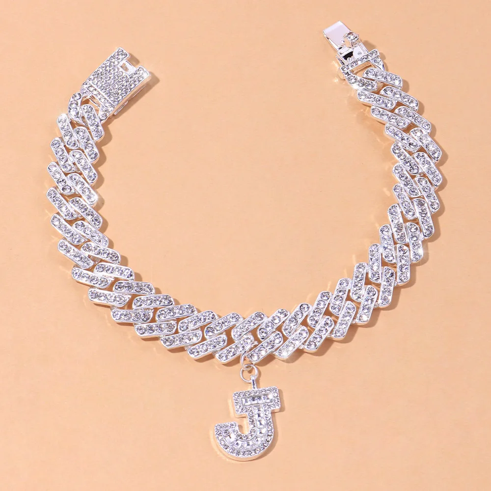 Stonefans A-Z Initial Cuban Chain Anklet Bracelet on the Leg Hip Hop Thick DIY Letter Rhinestone Iced Out Baguette | Украшения и