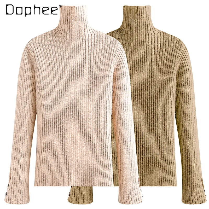 

Теплая трикотажная нижняя рубашка с высоким воротником, Осень-зима 2021, новый облегающий эластичный пуловер в полоску, свитер для женщин, ниж...