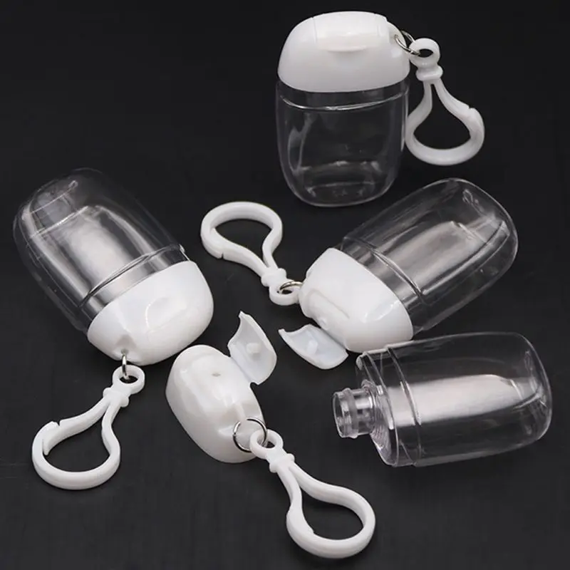 

5Pcs 30ml Empty Hand Sanitizer Travel Small Size Holder Hook Keychain Carriers Flip Cap Reusable Portable Empty Bottles