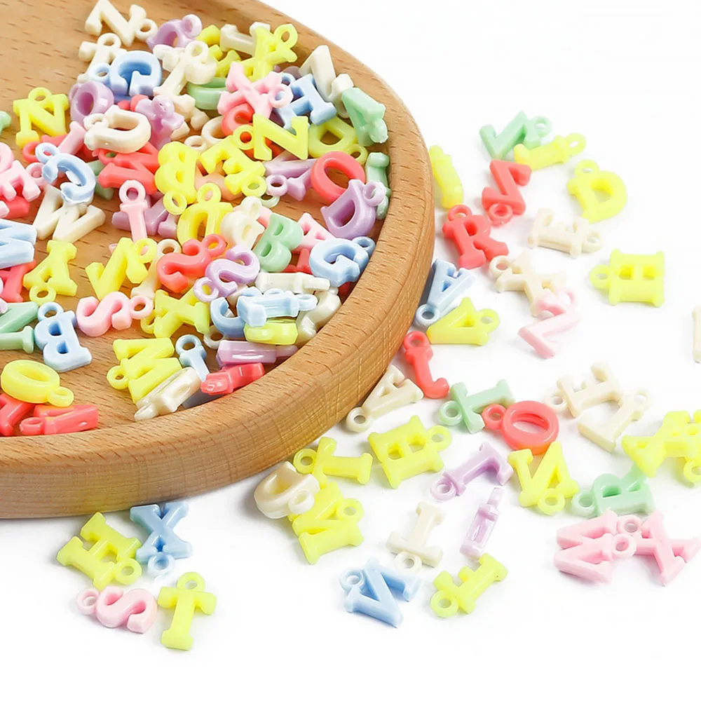 

100Pcs 14mm Acrylic Hanging Hole Beads Candy Color Random Letters Beads For Jewelry Making Kids DIY Necklace Pendant Accessories