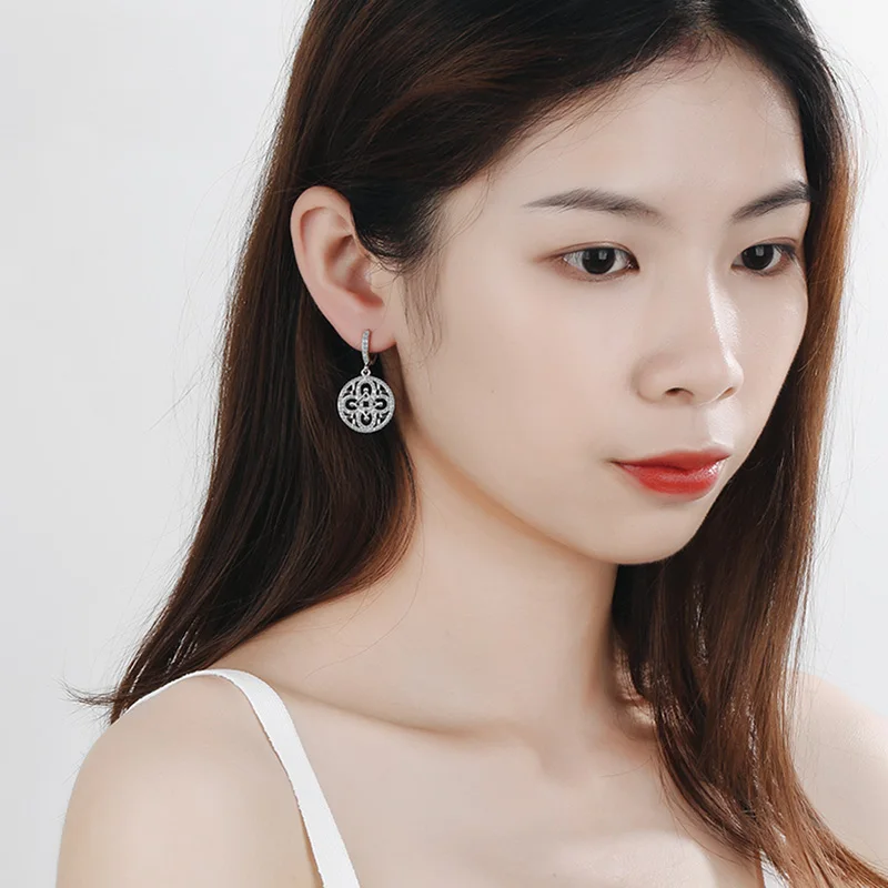 

JYouHF Fashion Big Hollow Circle Round Earrings for Women White/Yellow Gold Color Micro Pave CZ Zircon Earring Statement Jewelry