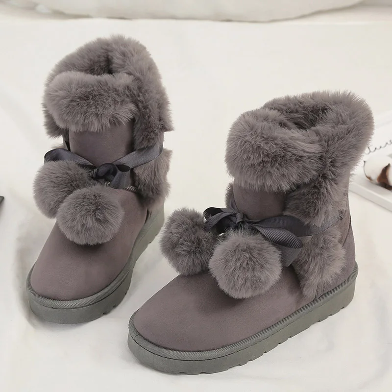 Милые женские ботинки теплые зимние ботильоны зимняя обувь на платформе толстом