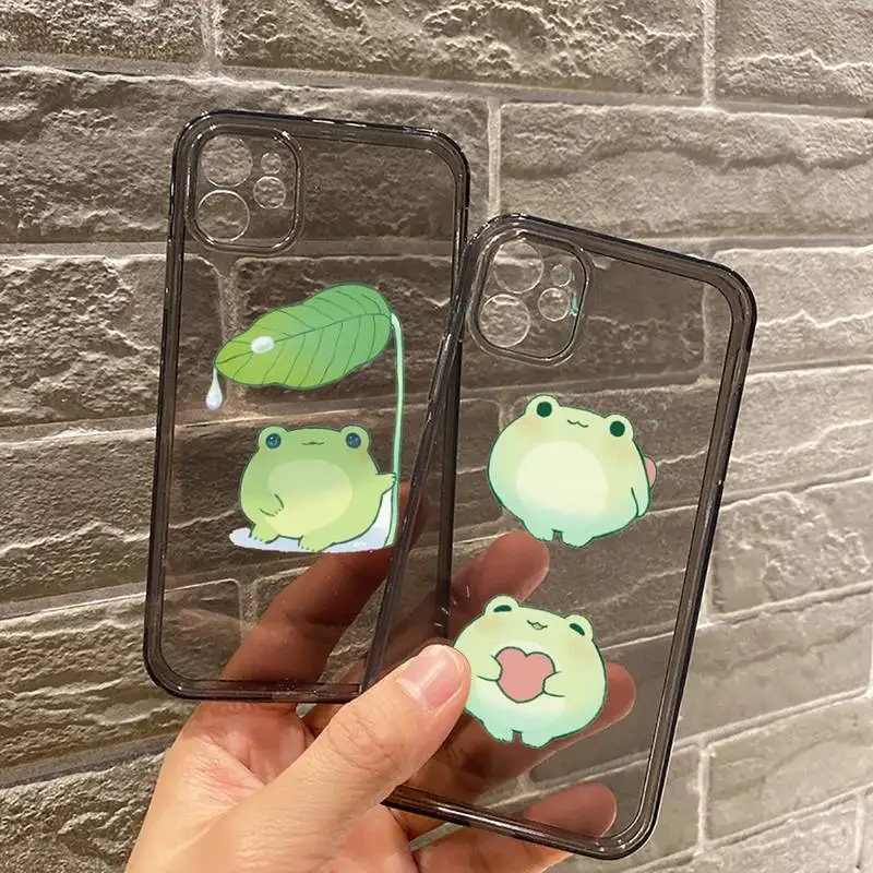 

CARTOON Frog Phone Case For iPhone 12 11 8 7 se 2020 mini pro X XS XR MAX Plus Black Transparent Cover