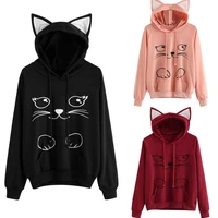 college sweatshirt cat ear face print hoodies school poleron mujer 2020 women cute clothes pullover pocket hoodie kawaii fashion