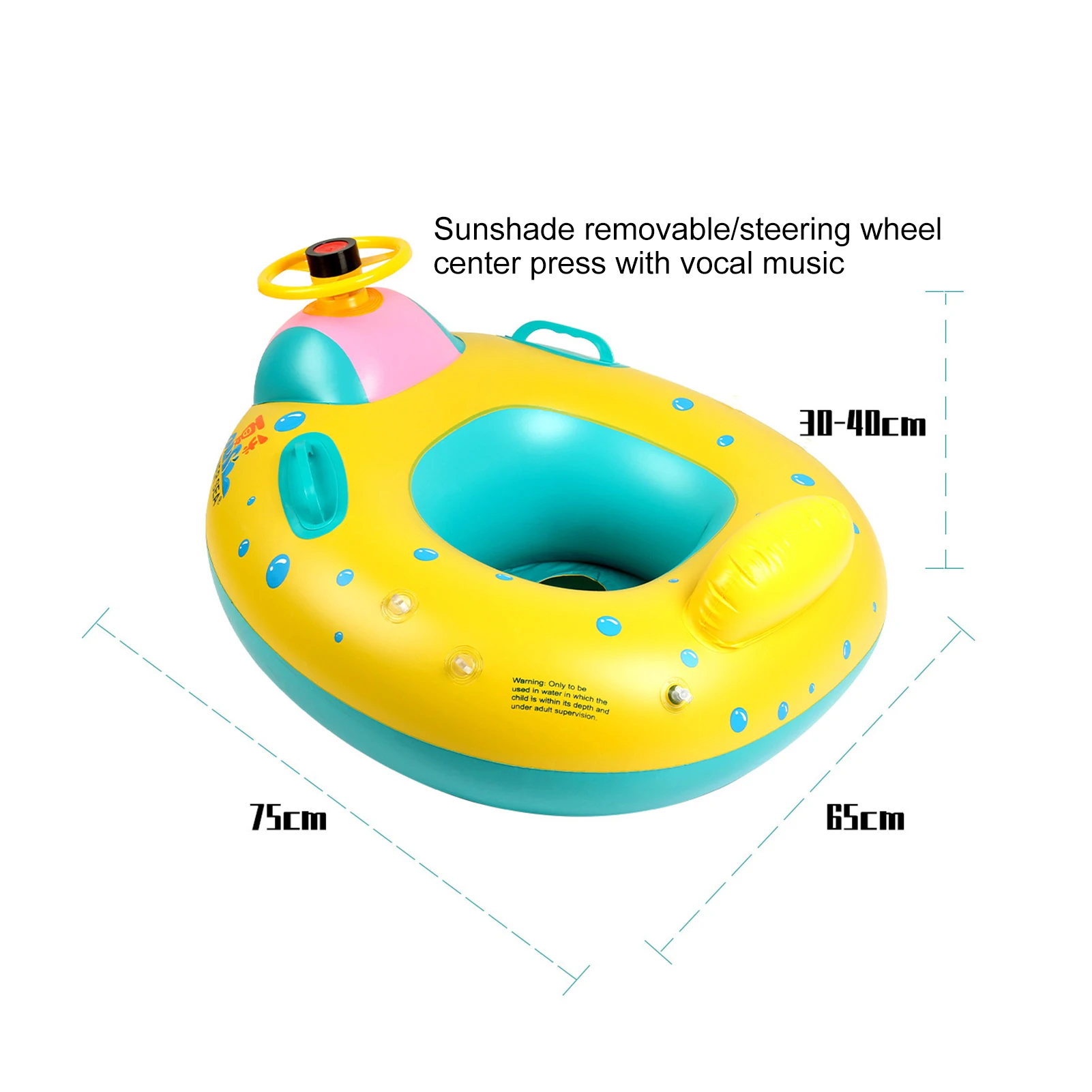 

Baby Swim Ring Sunshade Steering Wheel Holiday Floating Summer Kids Seat Inflatable Swimming Boat Toys With Removable Sunshade