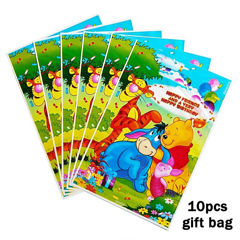 10Gift Bag 10 детских одноразовых столовых приборов с изображением медведя Винни, ложки, праздничные принадлежности для дня рождения, праздничные украшения, вечерние подарки - Цвет: 10Gift Bag