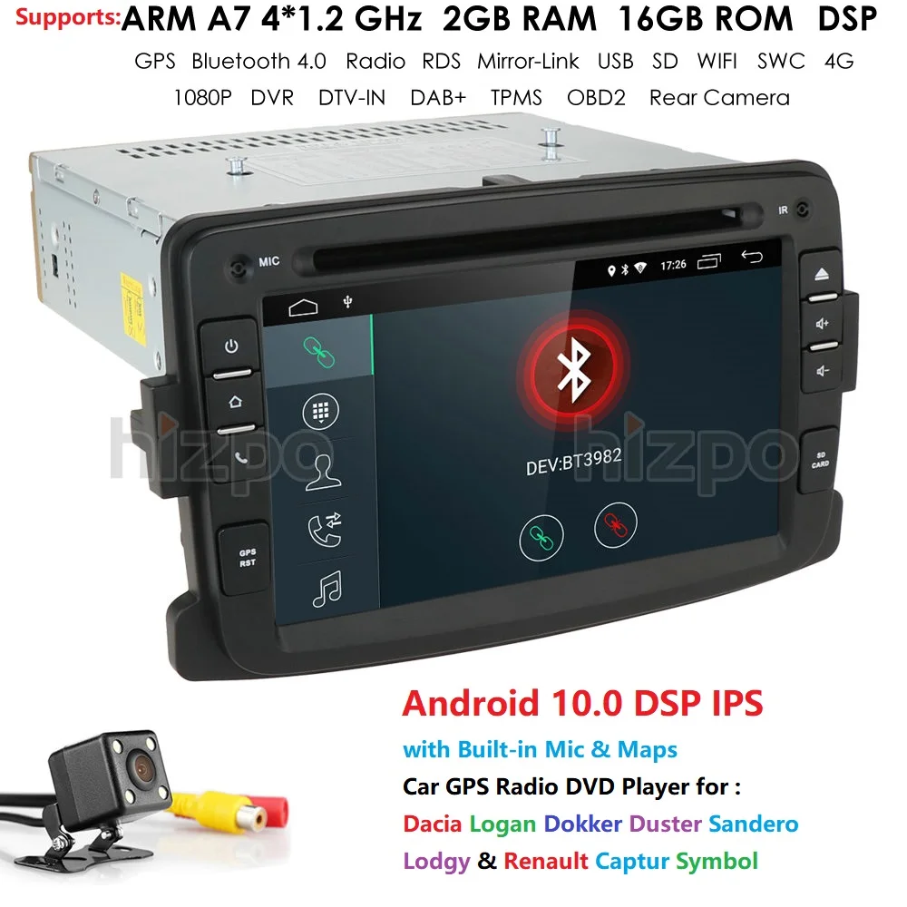 Android10.0 WIFI 4G 2GRAM 16 ГРОМ IPS Автомобильный GPS навигатор радио для Dacia Logan/Dokker/Duster/Sandero/Lodgy