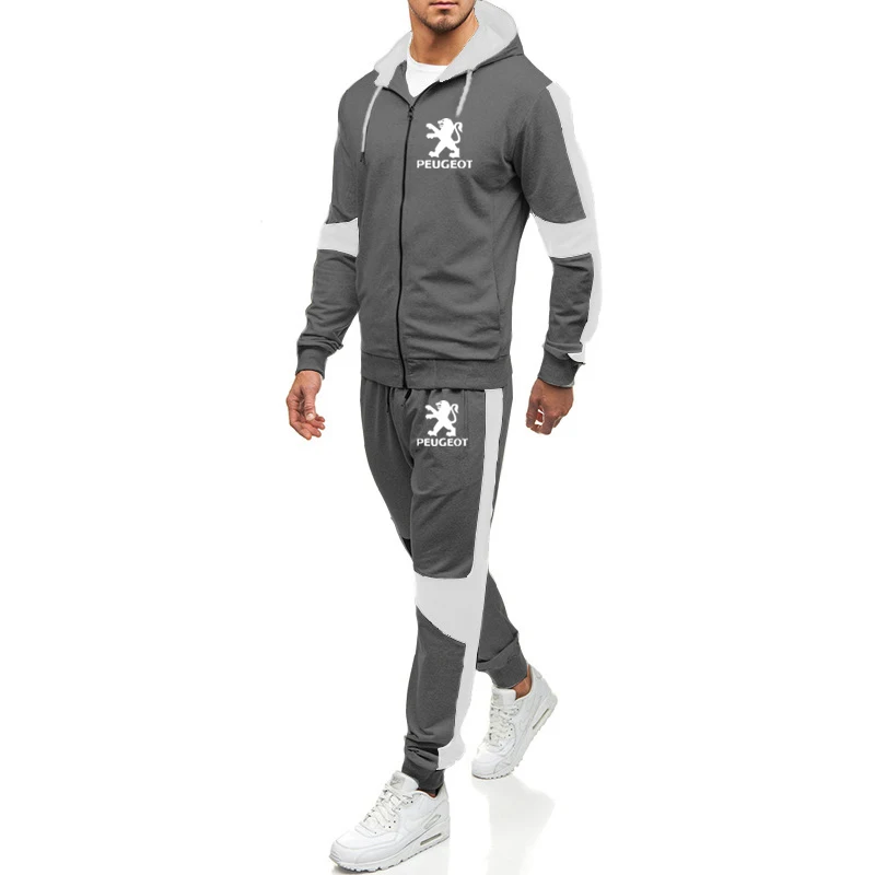 Hoodies Men for Peugeot Car Logo Printed Fashion Casual Harajuku Hooded Fleece Warm zipper Jacket Sweatshirt Sweatpants Suit 2pE |