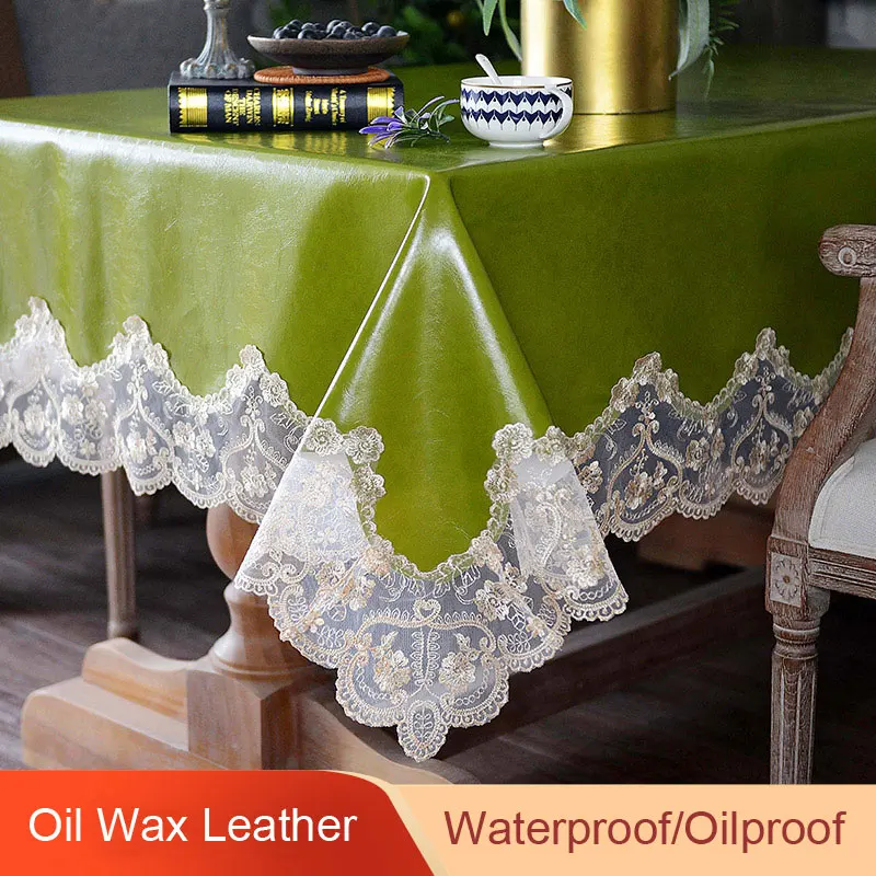 Oil Wax Leather Lace Tablecloth Waterproof Kitchen Garden Rectangular Green Party Dining Tea Table Cover Square Stain-resistant | Дом и сад