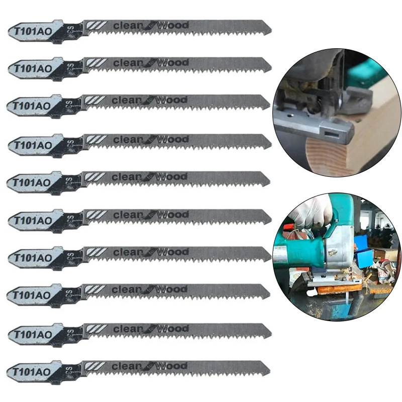 

High Quality 10PCS T101AO 3inch T-Shank Clean Curved Cutting Jig Saw Cutters HCS Tools Parts Woodworking Tools