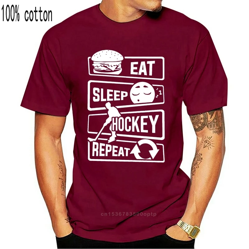 

New Funny Men Tshirt Breathable Eat Sleep Hockeyer Repeat Ice Sporter Puck Winter T Shirt Hiphop 2018 Camisa O-Neck Size S-3xl