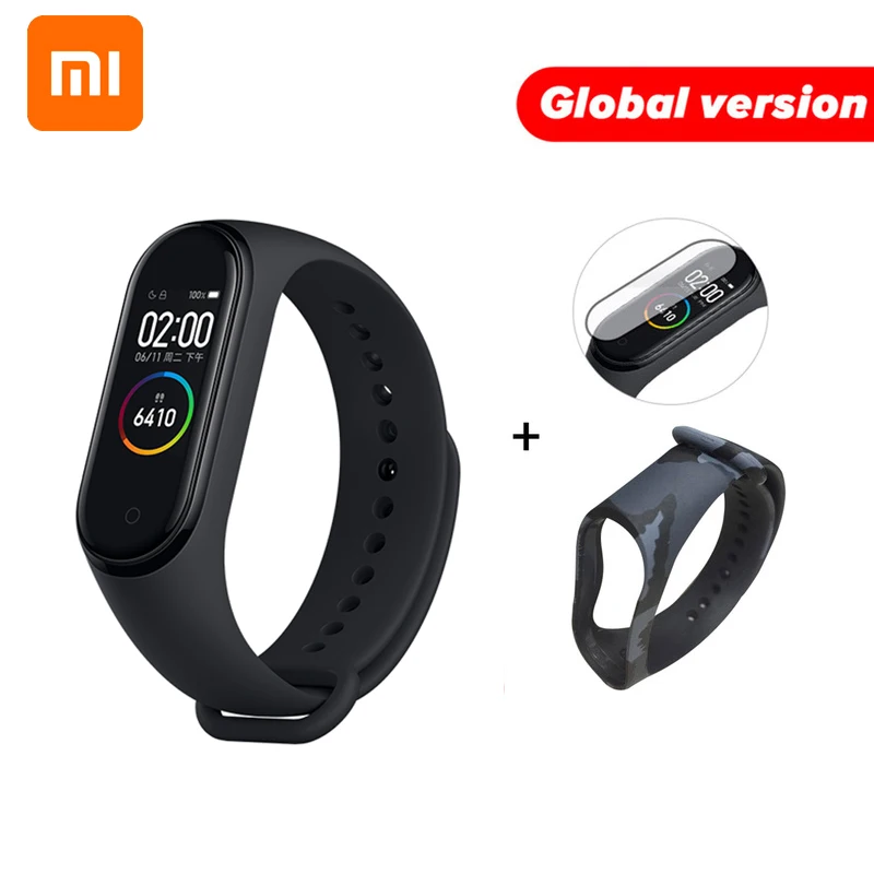 Gb Camou Grey N Film Xiaomi mi Band 4 глобальная версия цветной экран Смарт-Браслет фитнес-трекер mi Band 4 браслет Bluetooth водонепроницаемый для IOS/Android - Цвет: Gb Camou Grey N Film