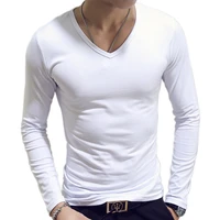 t shirt simple long sleeve spring autumn morality mens t shirt sets v neck solid polyester white grey blue t shirt men tees new