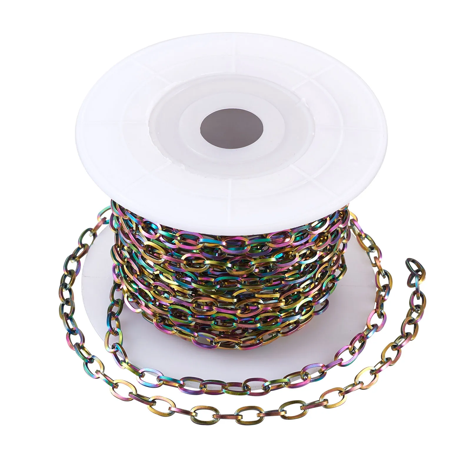 

5m/Roll Vacuum Plating 304 Stainless Steel Cable Chains Unwelded Multi-color Links Necklace DIY Jewelry Making 6.5x3.5x0.8mm