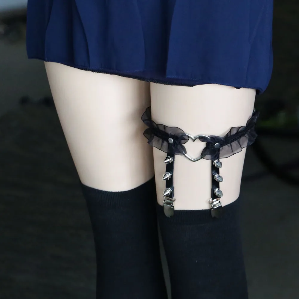 Women Punk Heart Sexy PU Leather Garter Belt Harajuku Elasticity Body Harness Tight Suspender Strap Leg Harness Bondage Belts