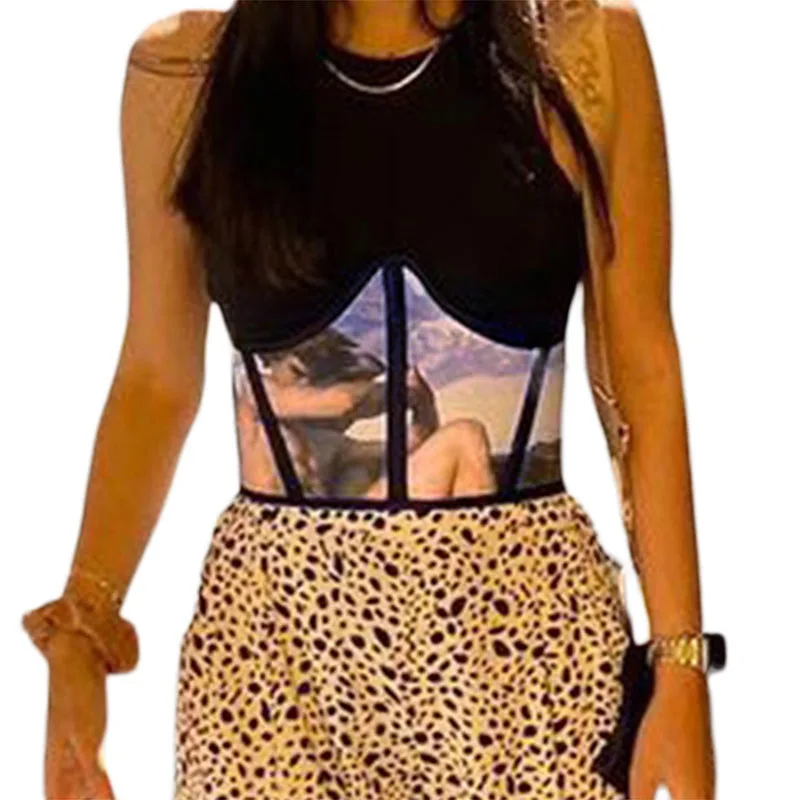 

Women's Bustier Crop Tops Vintage Printed Elastic Waist Cinch Belt Boned Women's Corset Cummerbunds Women's Belt Body Shape