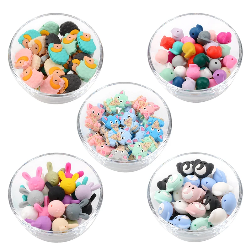 

LOFCA 5pcs Cute Silicone Beads Food Grade Raccoon Teether Animal BPA-Free Baby Teething Toy Pacifier Chain Accessories