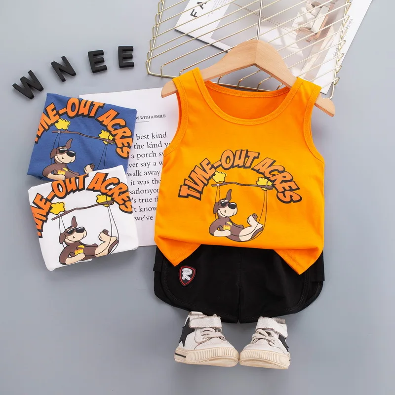 

Summer Cute Cartoon 2PCS Kids Baby Boys Girls Cartoon Vest Tops Shorts Pants Set Clothes Children Pajamas Girls Clothing Sets