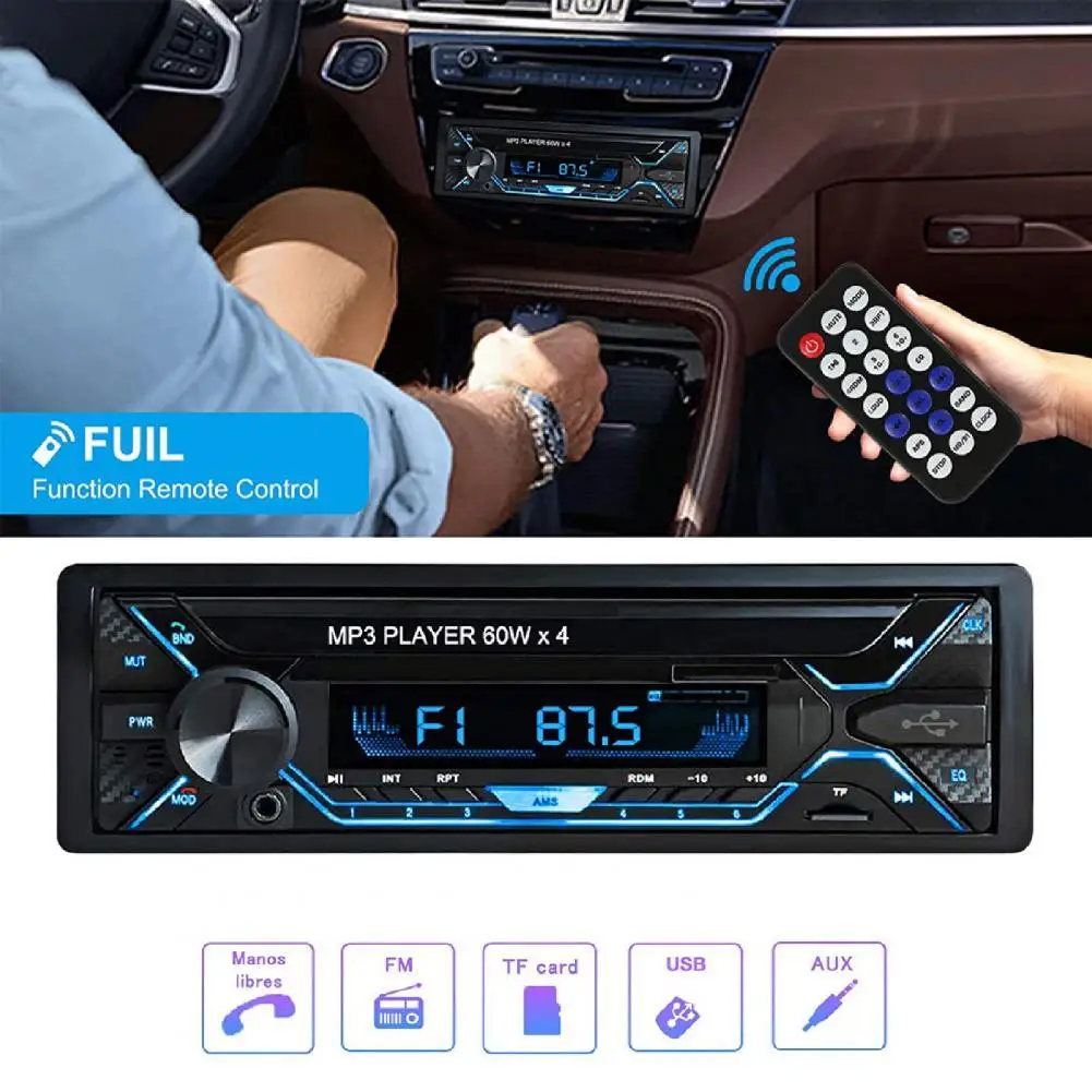 

FM Receiver Good Sound Effect Music Player DC12V Single DIN LCD Display Car Player Lights Bluetooth-compatible Stereo MP3 Player