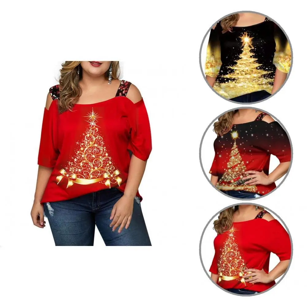 

Durable Beauty Casual Lady Top Shirt Xmas Pattern Casual T-shirt Comfortable Touch for Party