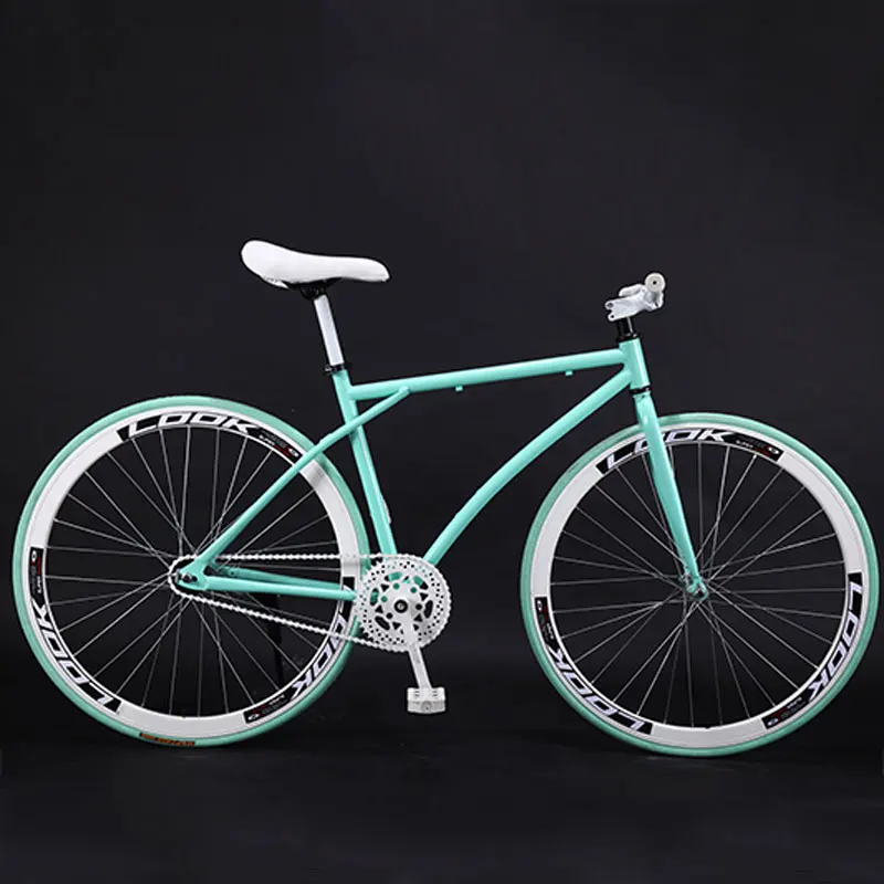 Light green Bicycle Road Bike Fixed Gear Adult Men and Women Models Racing Solid Tire Single Speed Students New Cool - Цвет: Light green