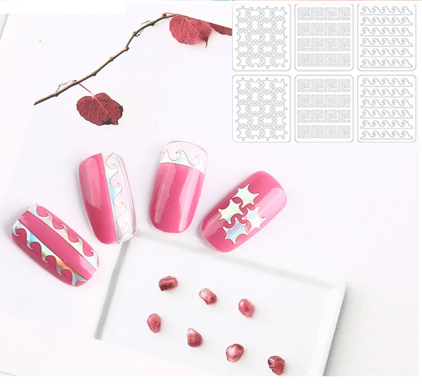 6/12/24 sheets Hollow Nail Art Tips Laser Guides Transfer Stickers Accessories French Tips Manicure Decal Decoration Stamping Template Nail Tools