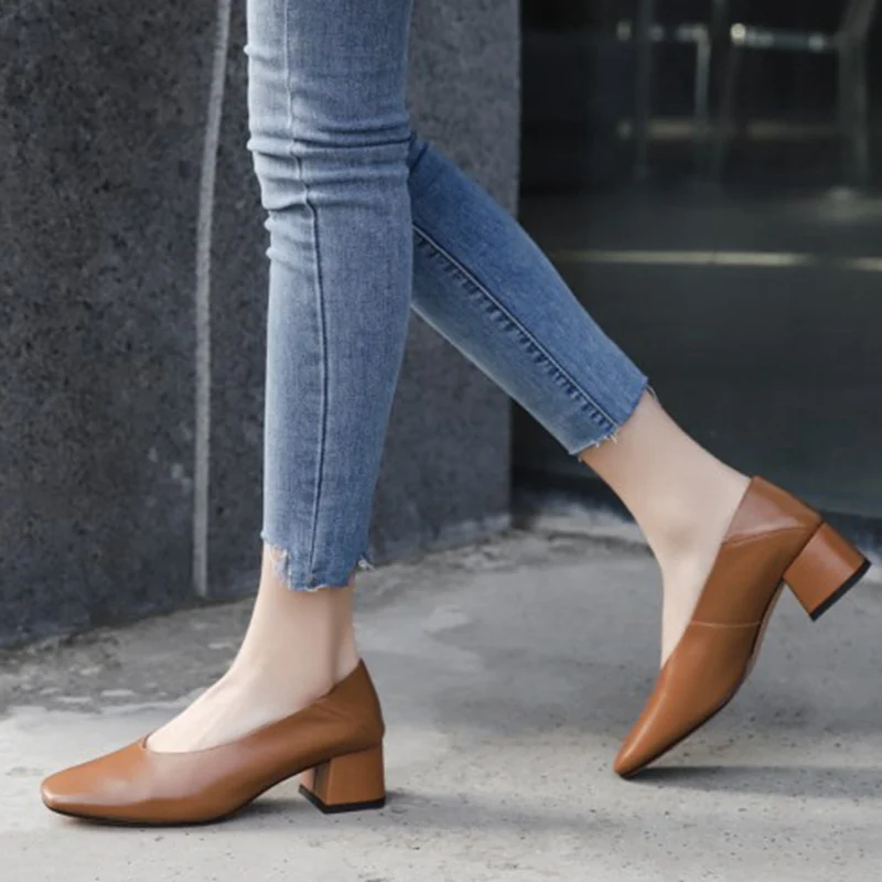

kemekiss Women Pumps Genuine Leather Thick Heel Women High Heel Shoes Fashion Elegant Office Ladies Shoes Woman Size 34-39