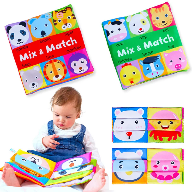 

4 Bears Baby Soft Books for Toddlers Colorful Mix&match Colorful Crinkle Early Learning Educational Toy for Infant 0-24 Months