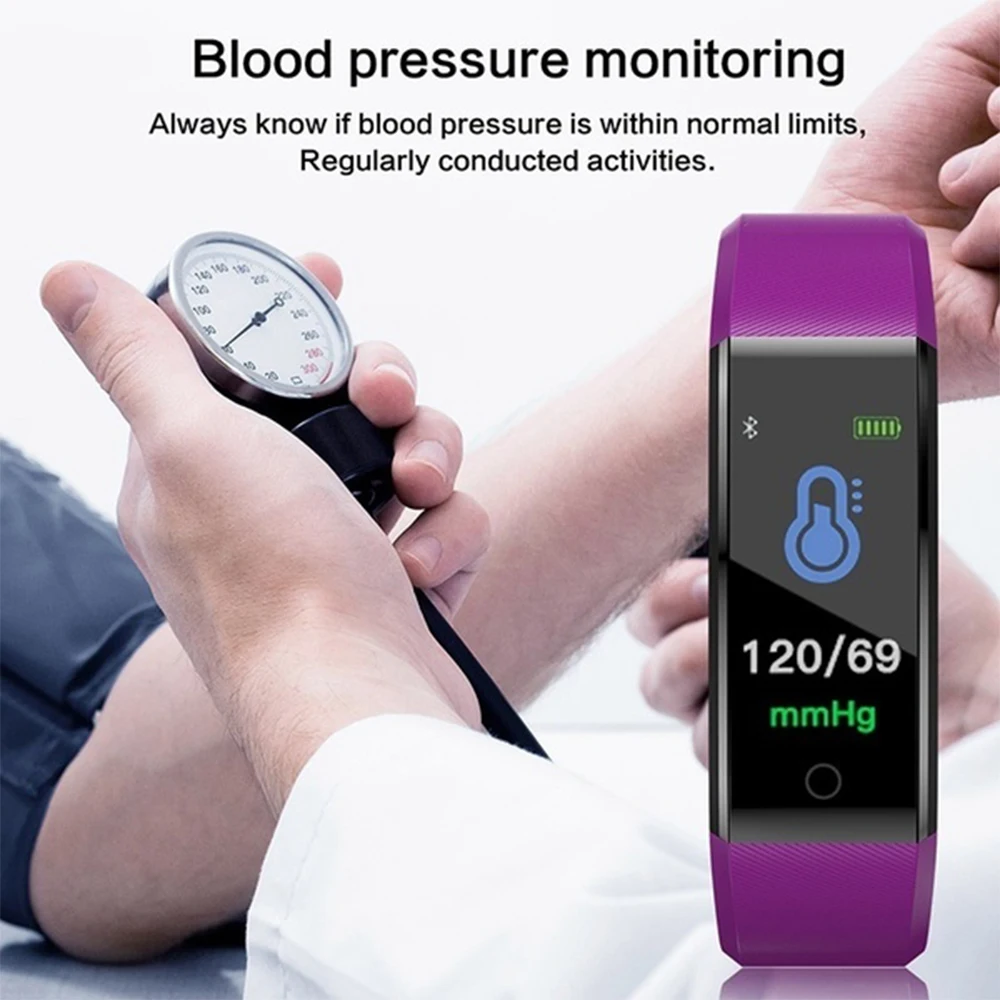 ID115plus Bluetooth с цветным смарт экраном браслет монитором сердечного ритма кровяное