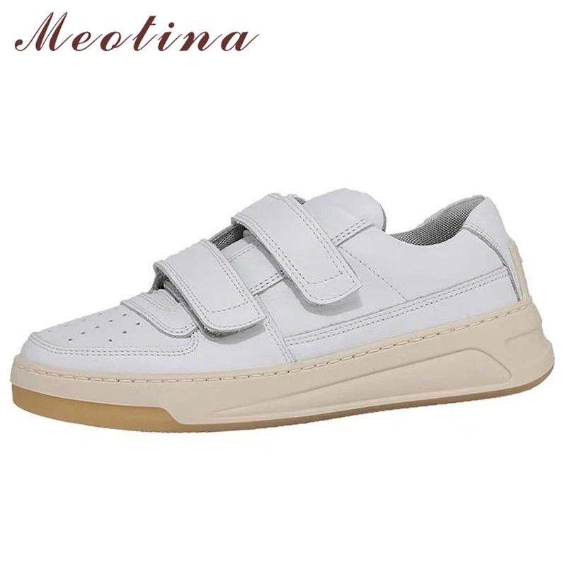 

Meotina Women Sneaker Shoes Natural Genuine Leather Flat Shoes Platform Round Toe Loop Causal Lady Footwear Spring Autumn White