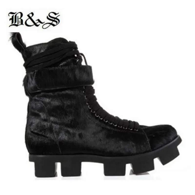 Черные и уличные сапоги ручной работы из конского меха на подошве натуральной