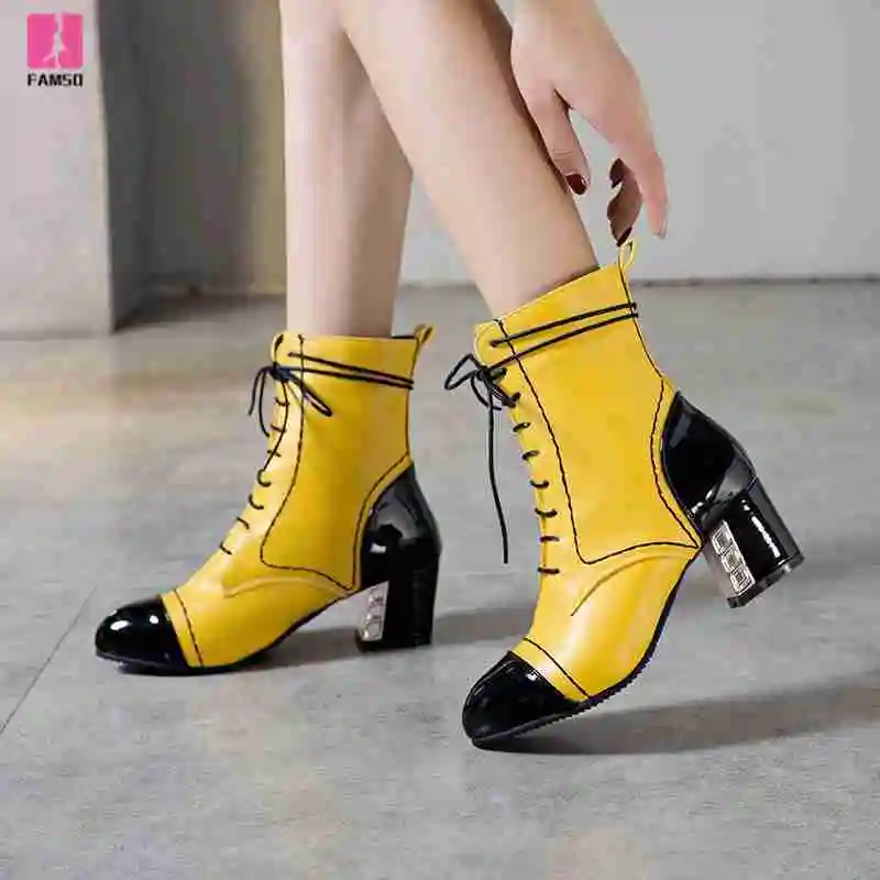 FAMSO/2019 г. Обувь женские Ботинки на каблуке Модные зимние сапоги для верховой езды
