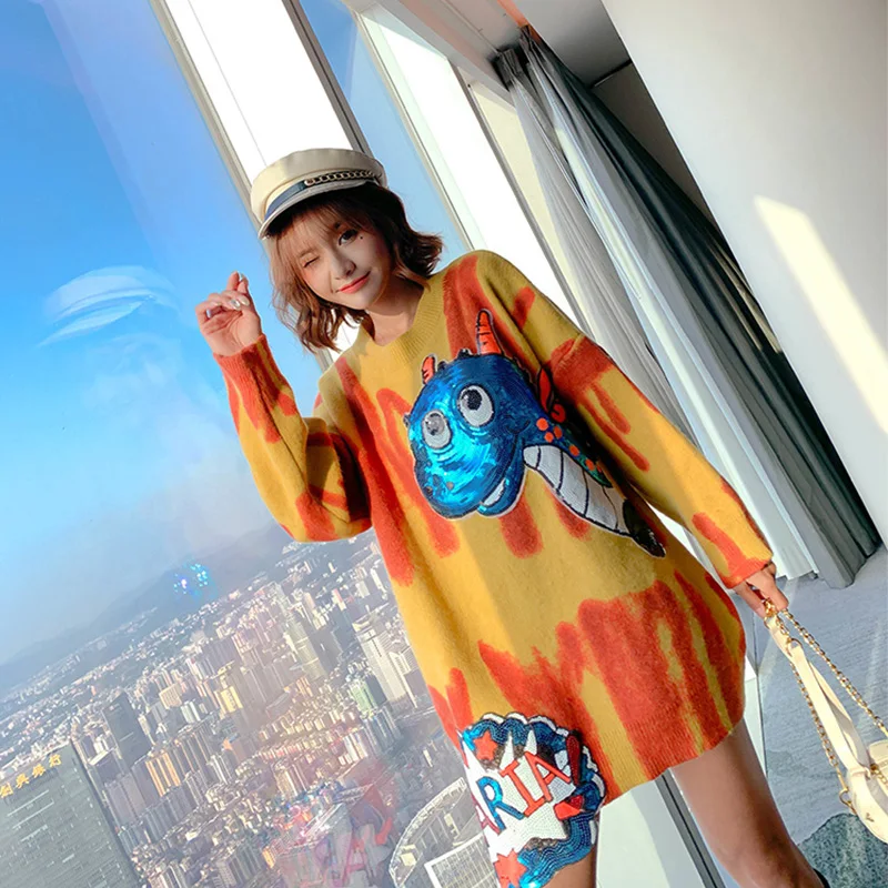 2020 Autumn knitted tops fashion sequins patch designs women chic sweaters | Женская одежда