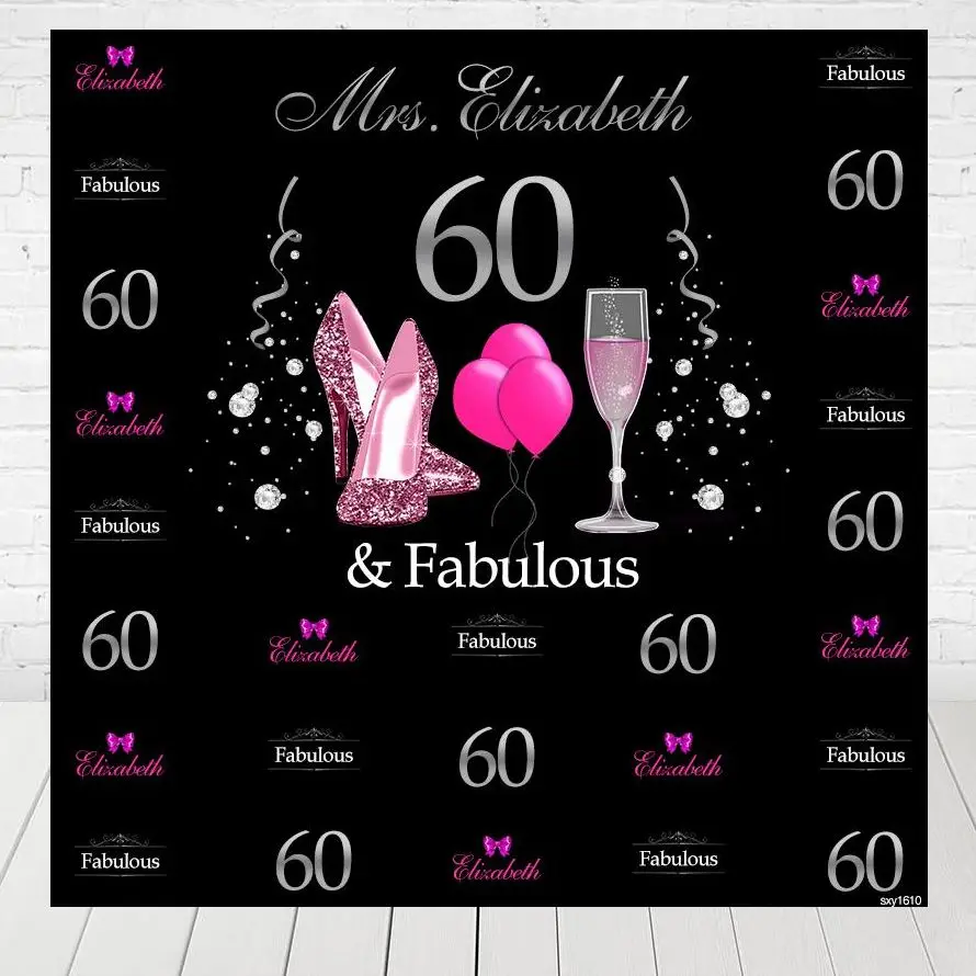 

Elegant Women 60 Birthday Party Backdrop For Photo Studio Hot Pink High Heels Champagne Photography Backgrounds Custom