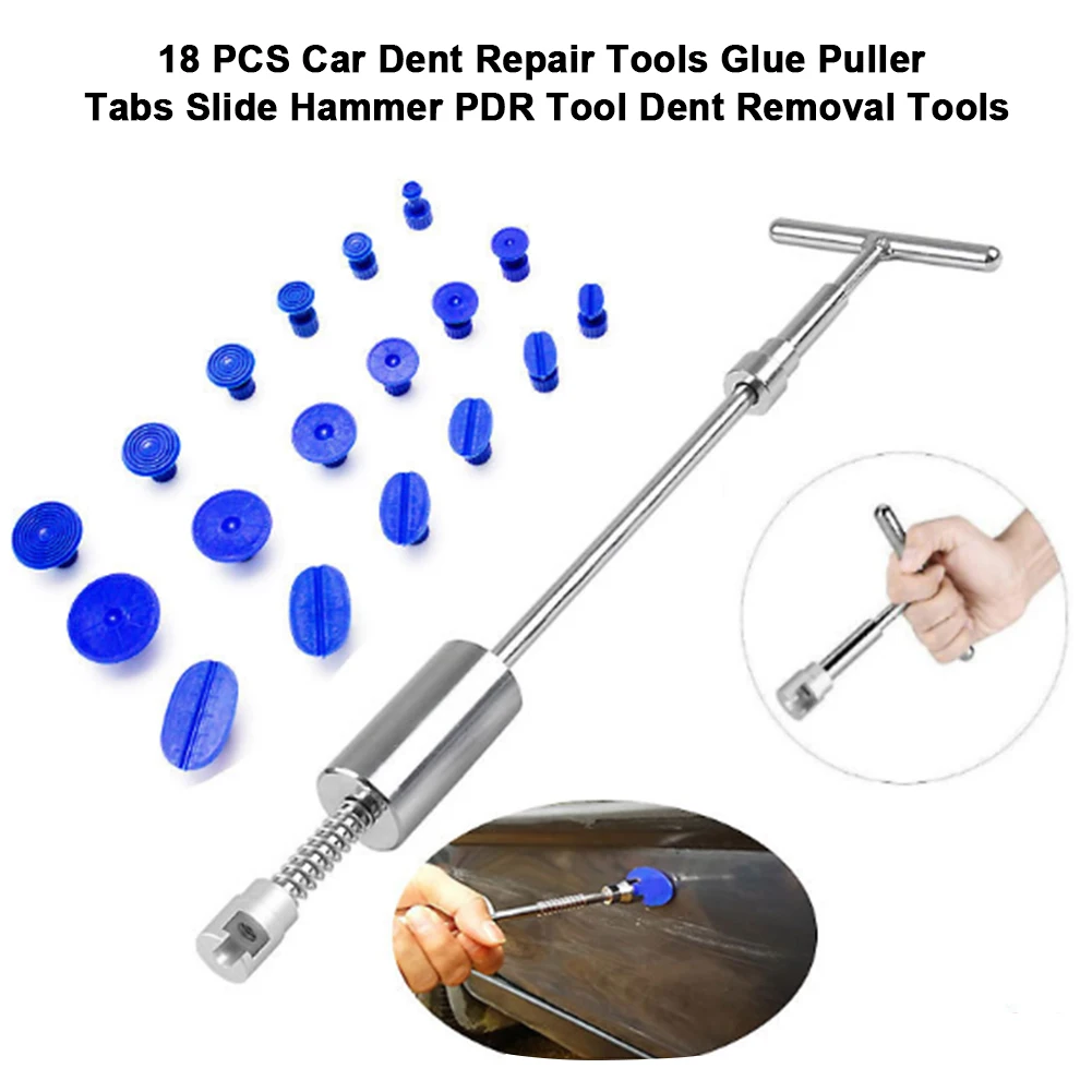 

18PCS Car Dent Repair Tools Glue Puller Tabs Slide Hammer Tool Dent Removal Tools Auto Repair Tool Supplies Accessories
