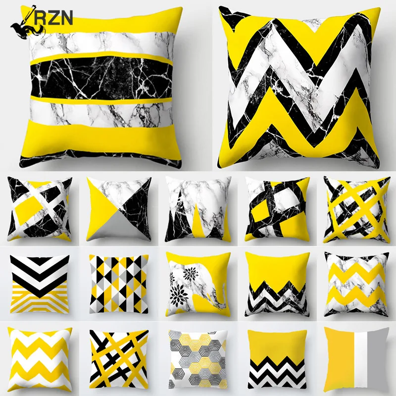 

Cojines Decorativos Para Sofa Cushion Cover Yellow Pillow Geometric Marble Polyester pillowcase Home Decoration Decor 40548