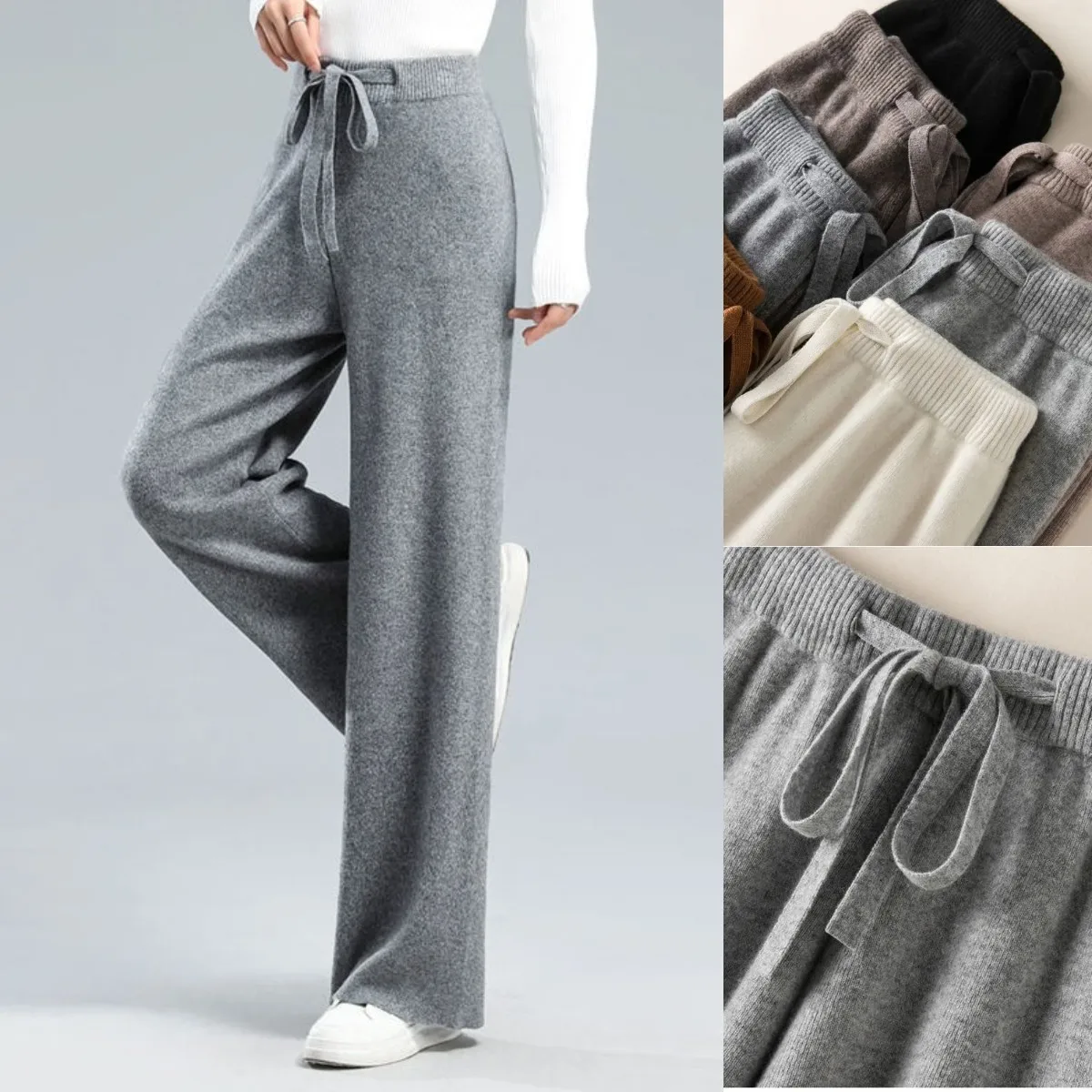 Korean Fashion New Drawstring High Waist Wide Leg Pants Women's Autumn Winter Straight Trousers Jogger Gym Loose Pants Female