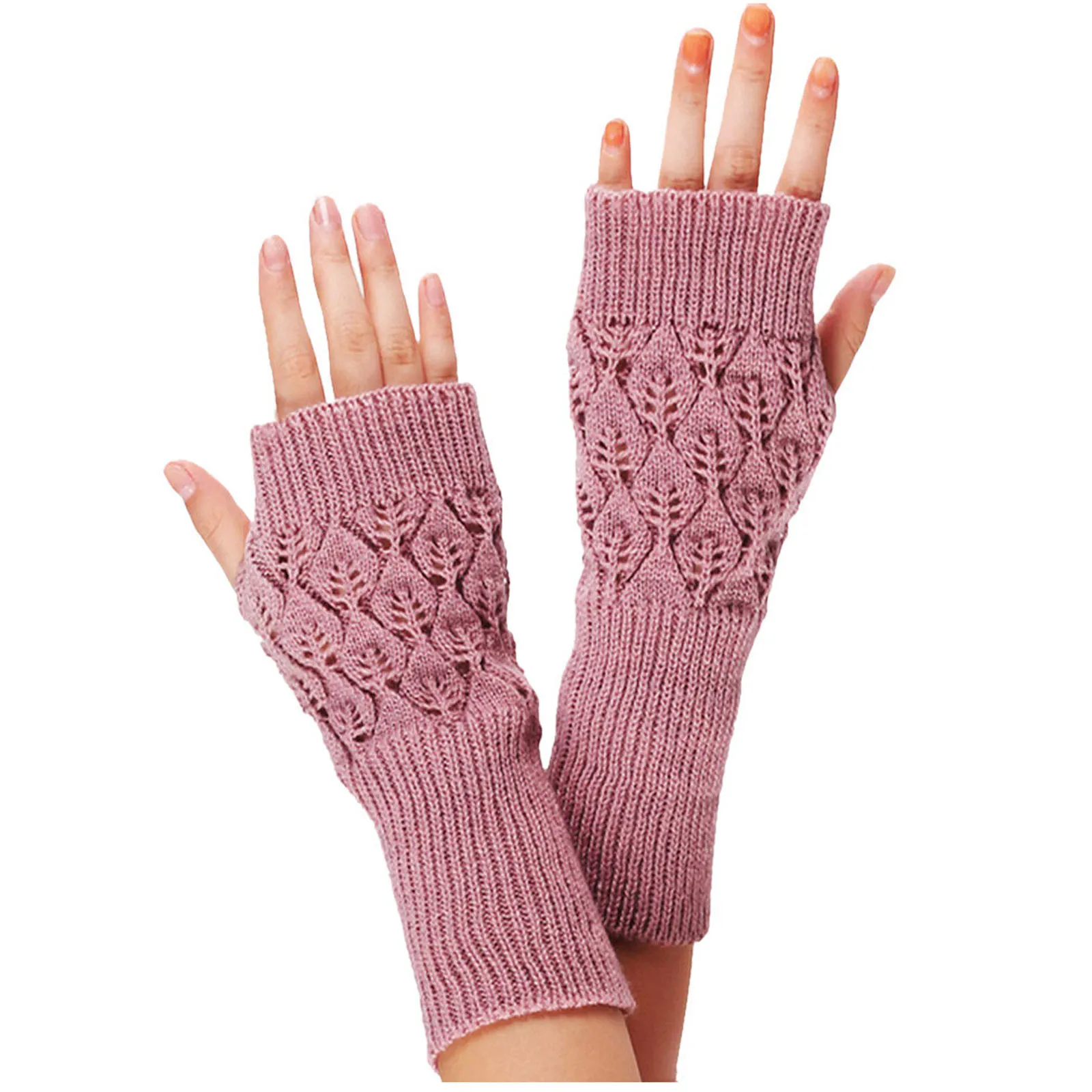 

Women Girl Knitted Arm Fingerless Keep Warm Winter Girl Gloves Soft Warm Mitten Hollow Out Solid Color Gloves Hiver Femme #W3