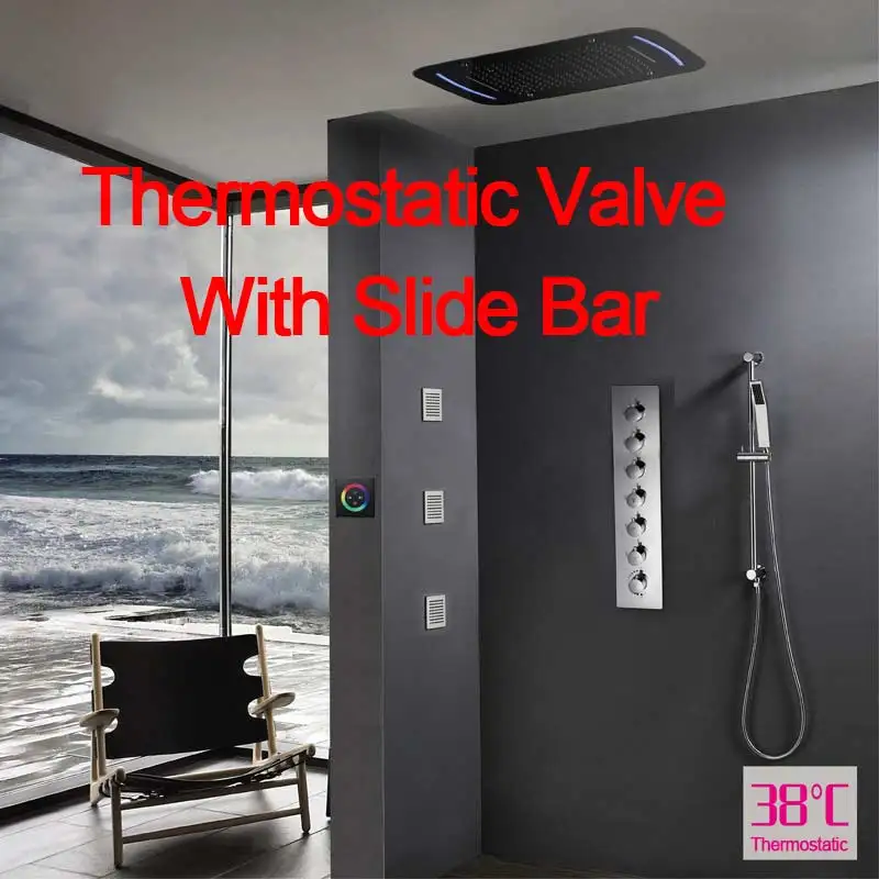 Thermostatic Душевой набор для ванной комнаты термостатический B смесители для душа Светодиодный Потолочный Душ с дождевой насадкой туманный водопад дождевой Душ с горкой - Цвет: Thermostatic