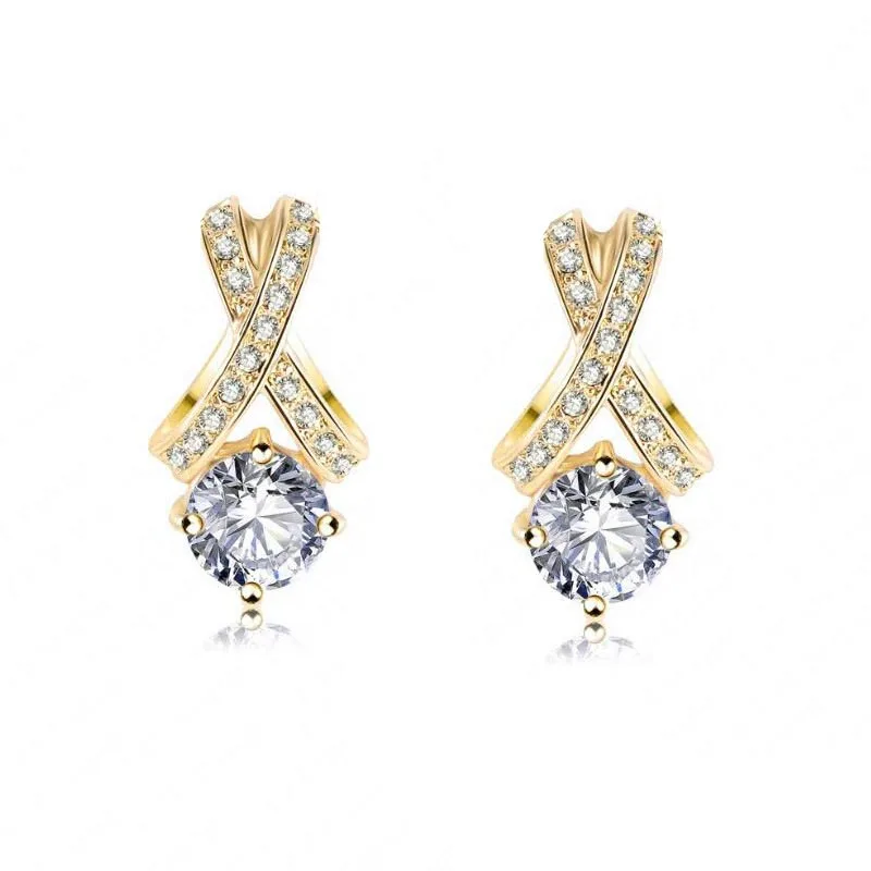 Cross Strap Sharp Setting Cubic Zirconia Necklace Earrings Set Gold and Silver Color Party Jewelry Sets for Woman | Украшения и
