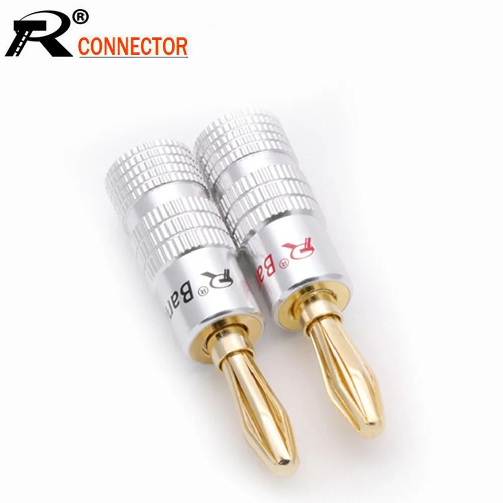 

100 шт., разъем типа банан, 24 К, позолоченный медный BFA, 4 мм, штекер банана, штекер для динамика, черный и красный